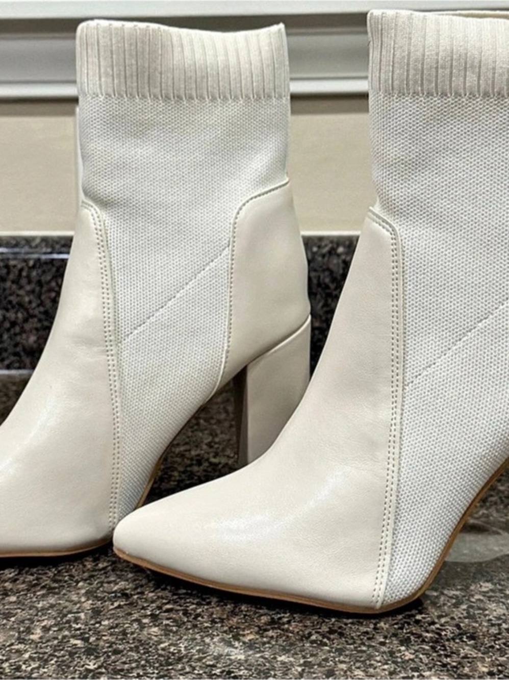 White Pointed-Toe Heeled Booties Like New